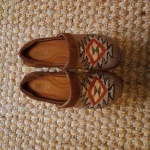 Born Tan Suede Embroidered Slip-On Mules